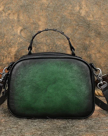 Metallic Crossbody Bag in Silver for New Year's Eve and Special CelebrationsVintage Green Leather Womens Around Handbag Shoulder Bags Crossbody Purse for Women