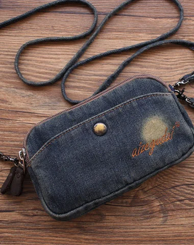 Embroidered Silk Crossbody Bag in Purple for Formal Events and WeddingsVintage Womens Blue Denim Phone Shoulder Bag Denim Crossbody Purse for Women