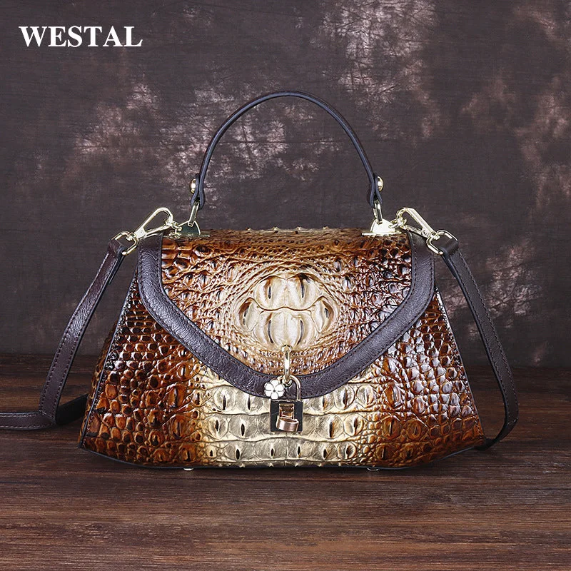 Quilted Leather Crossbody Bag in Cream for a Classic and Elegant AppearanceWESTAL crocodile pattern handbag ladies shoulder sling crossbody leather bag cowhide bag genuine leather handbags for women