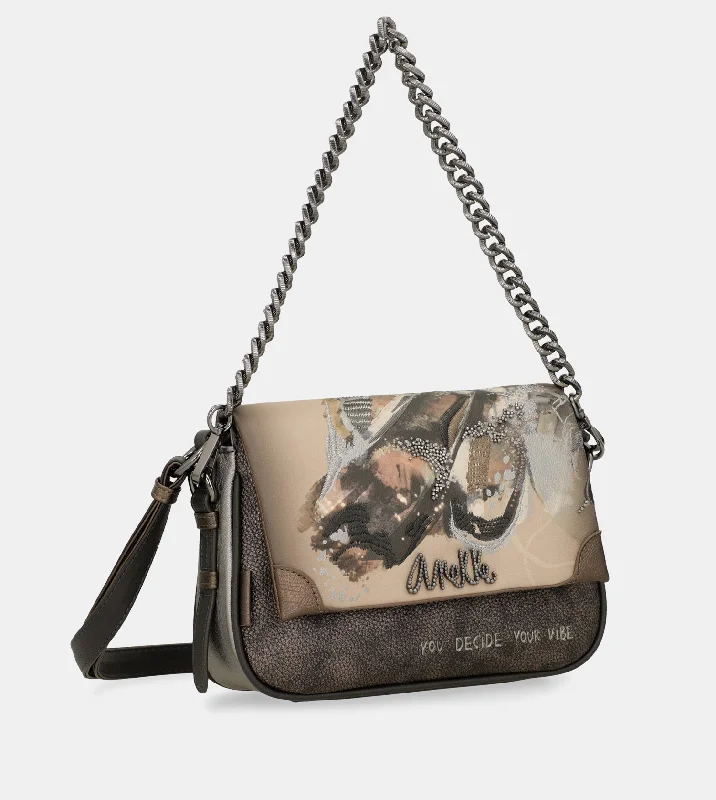 Medium - sized Canvas Crossbody Bag in Beige with Floral Print for Spring OutingsWings crossbody bag with flap