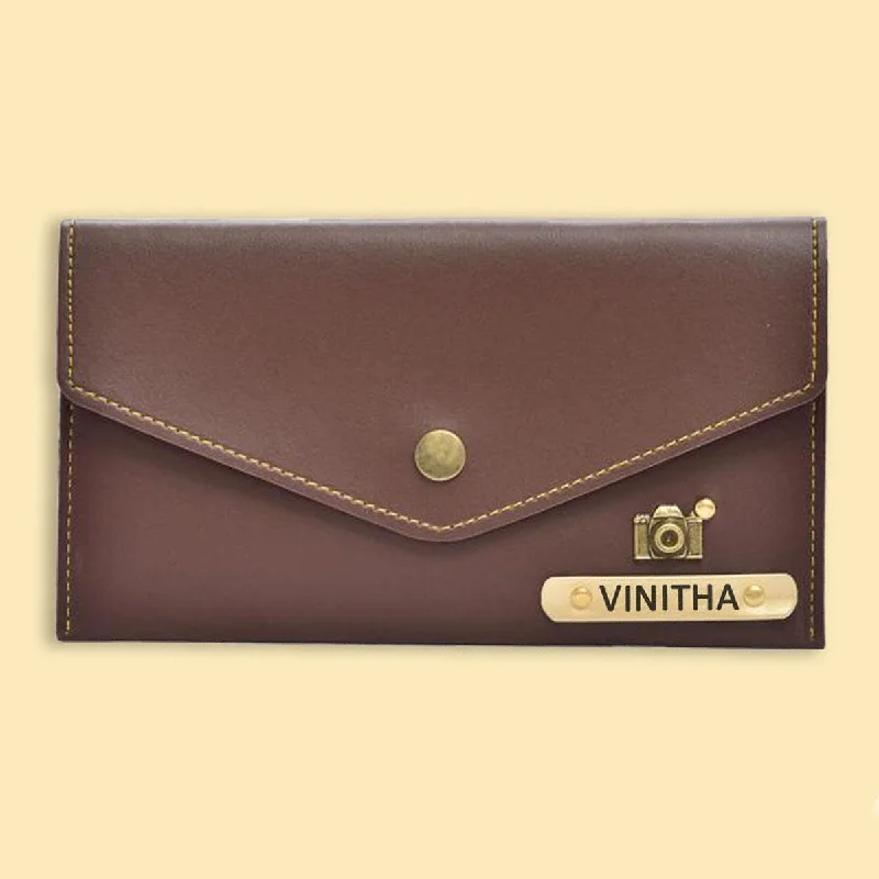 Women's Metallic Leather Clutch in Rose Gold for Valentine's DateWomen Clutch (Brown)