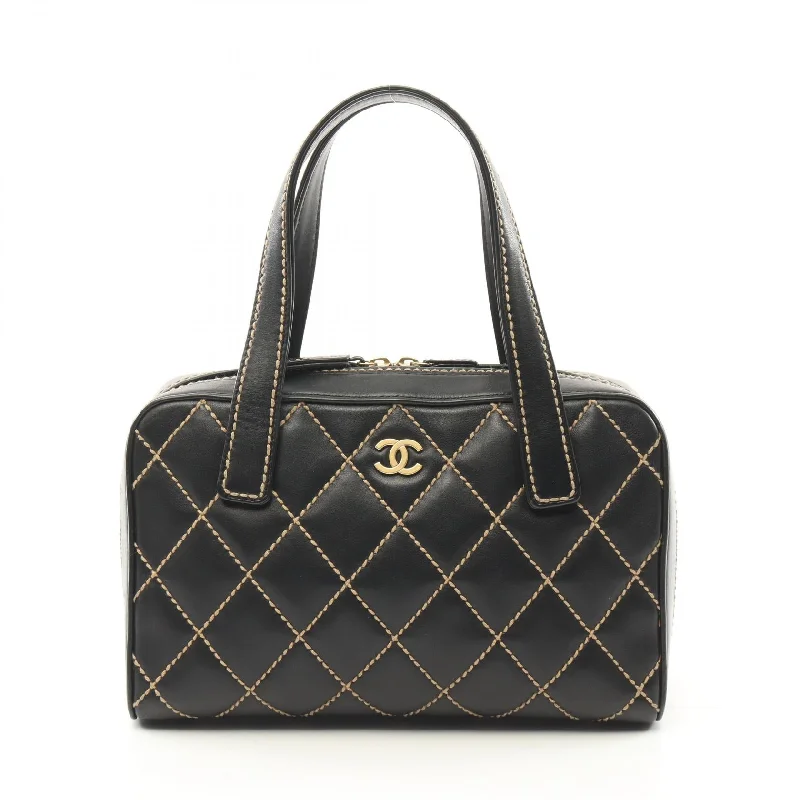 Magnetic Closure Women's Satchels in Grey for Easy AccessChanel Wild Stitch Leather Handbag Black