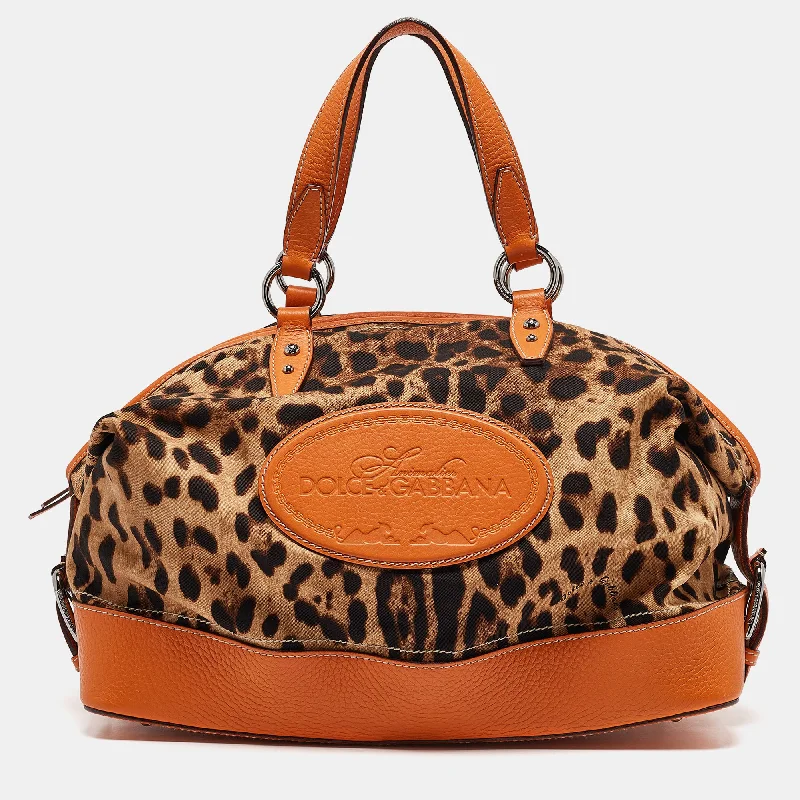 Zipper - Pocket Women's Satchels in Dark Blue for Organized CarriersDolce & Gabbana Orange/beige Leopard Print Fabric And Leather Animalier Satchel